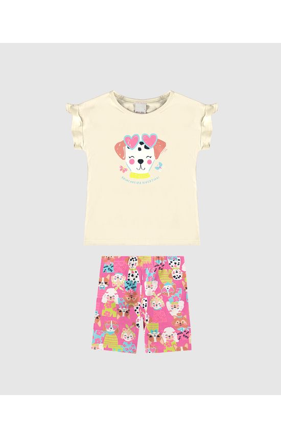 Conjunto Infantil Menina Shorts Estampa Cachorrinhos Em Algodão Malwee Kids
