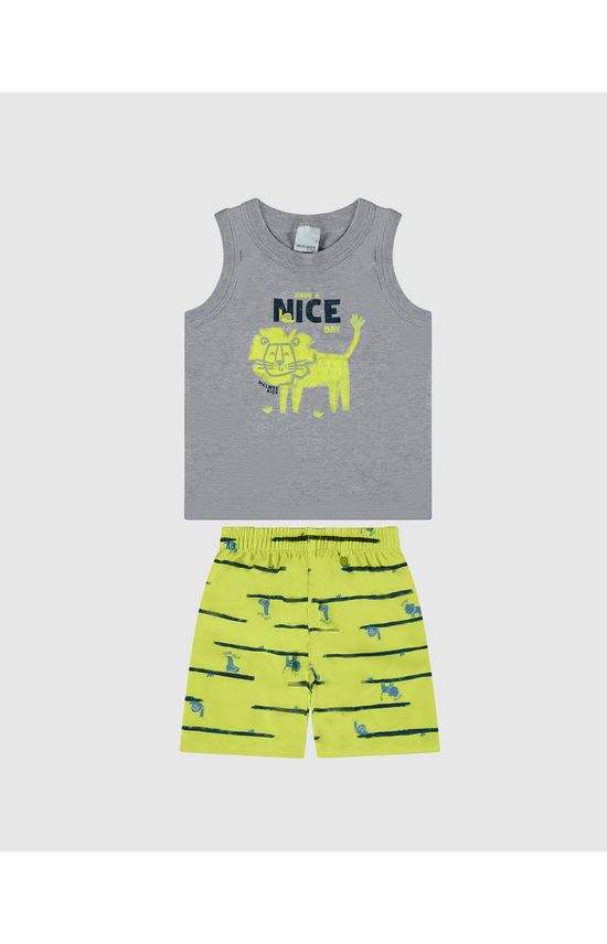 Conjunto Infantil Menino Bermuda Estampada Em Microfibra Malwee Kids