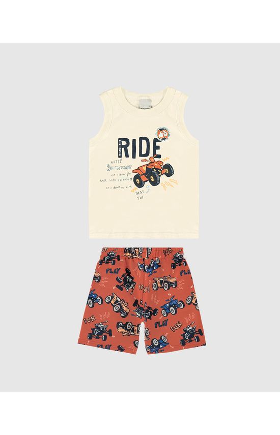 Conjunto Infantil Menino Bermuda Estampada Em Moletinho Malwee Kids