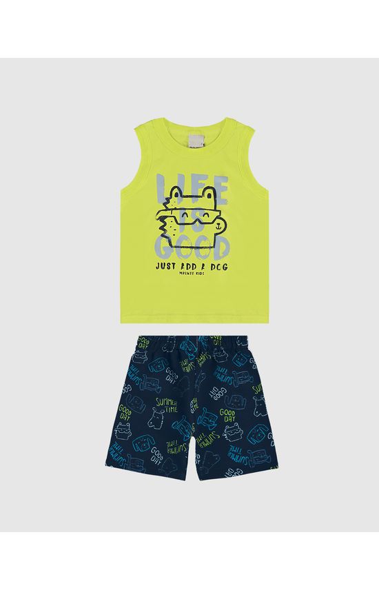 Conjunto Infantil Menino Bermuda Estampada Em Moletinho Malwee Kids