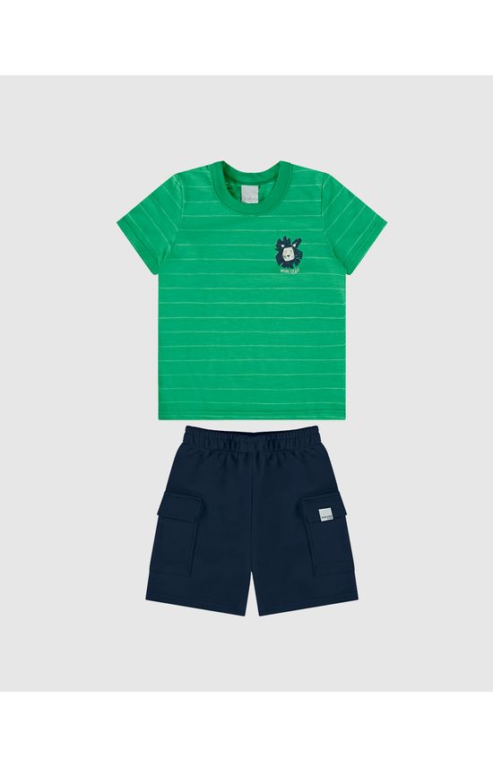 Conjunto Infantil Menino Camiseta Em Malha Rajada Listrada Malwee Kids