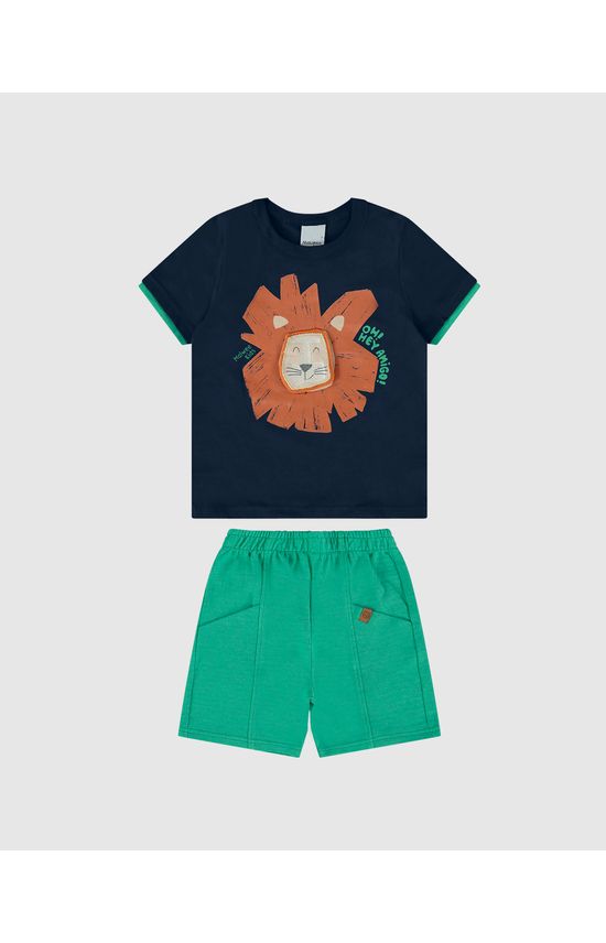 Conjunto Infantil Menino Estampa + Aplique Em Algodão Malwee Kids