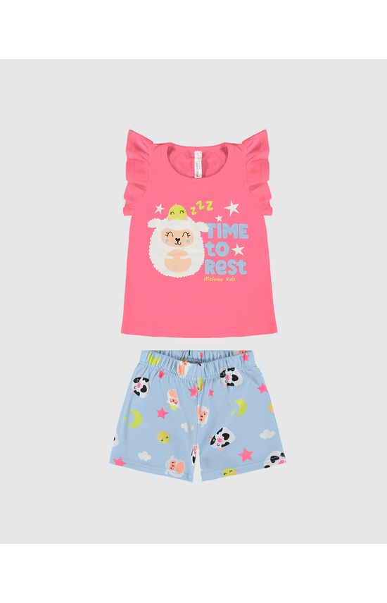 Pijama Infantil Menina Blusa Manga Babado Em Algodão Malwee Kids