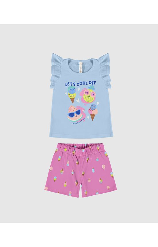 Pijama Infantil Menina Blusa Manga Babado Em Algodão Malwee Kids