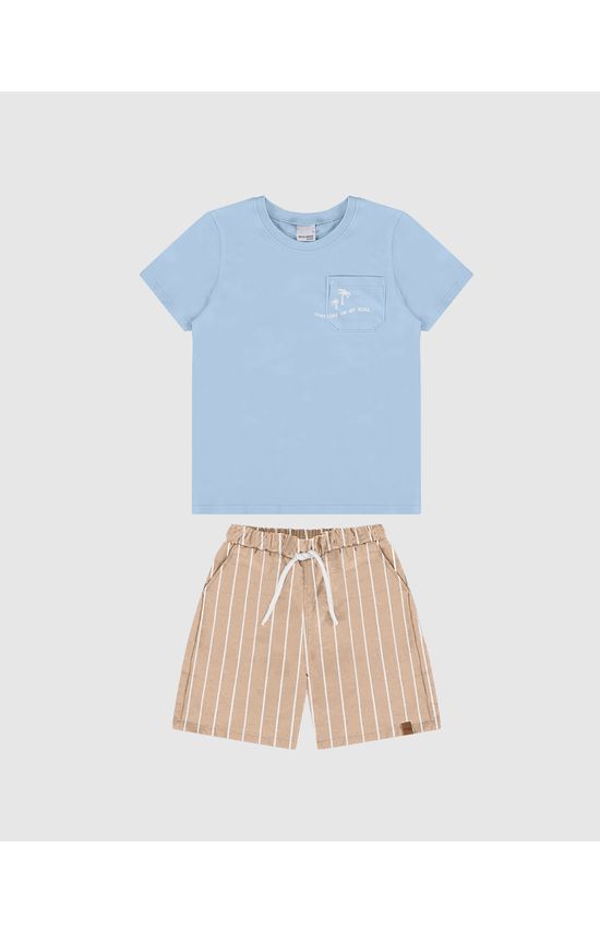 Conjunto Infantil Menino Bermuda Em Tecido Listrado Malwee Kids