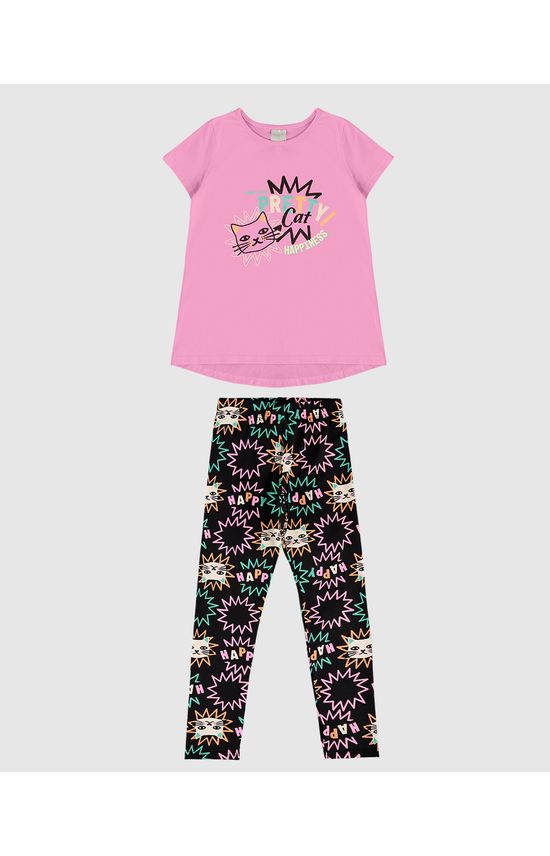Conjunto Infantil Menina Blusa Pretty Cat E Legging Estampada Malwee Kids