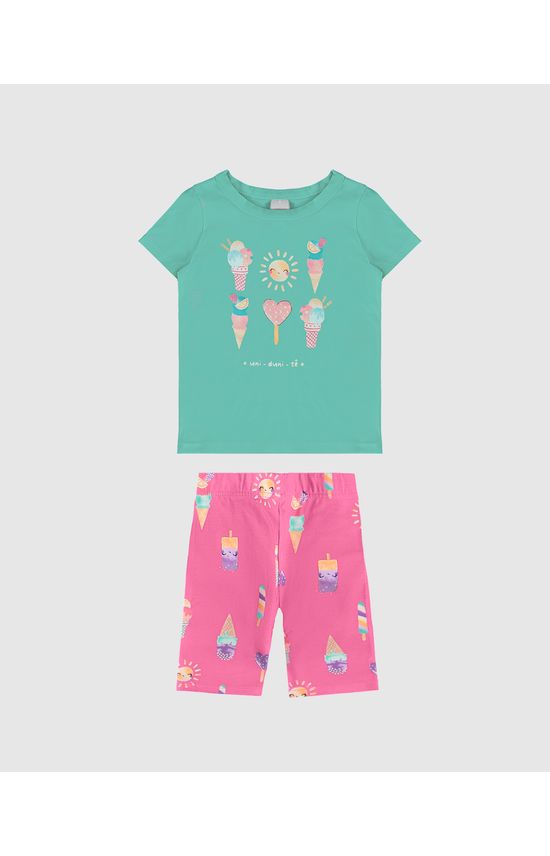 Conjunto Infantil Menina Estampa Sorvetes + Glitter Em Algodão Malwee Kids