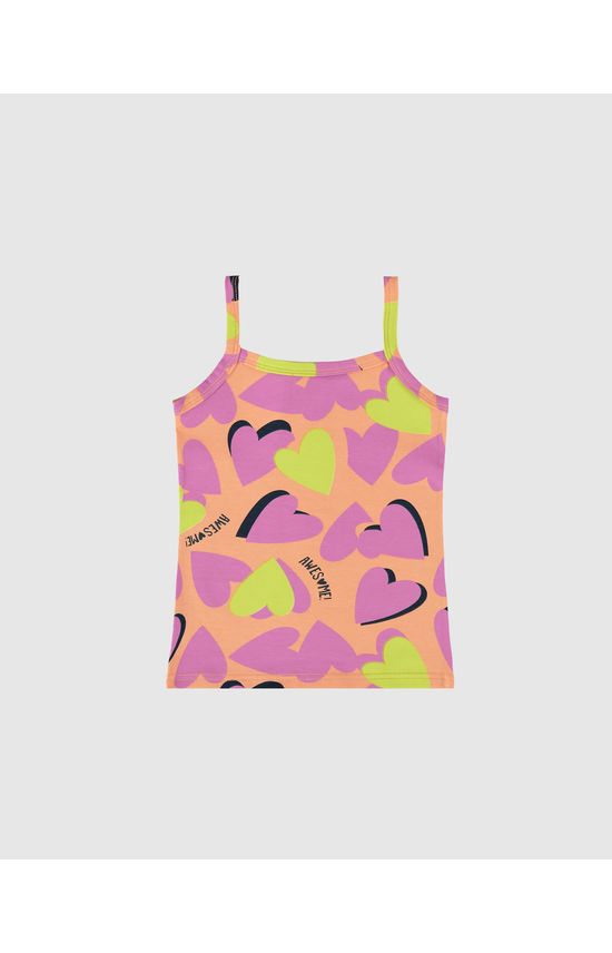 Regata Infantil Menina Alça Fina Estampada Em Algodão Malwee Kids