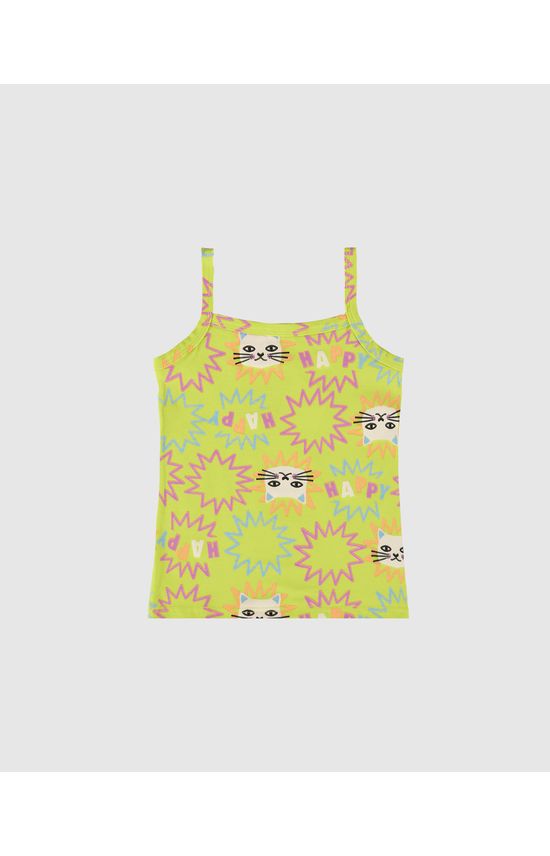 Regata Infantil Menina Alça Fina Estampada Em Algodão Malwee Kids