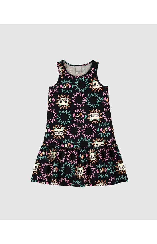 Vestido Infantil Barra Franzida Estampado Em Algodão Malwee Kids