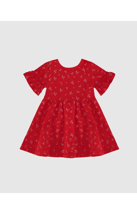 Vestido Infantil Manga Franzida Em Algodão Malwee Kids
