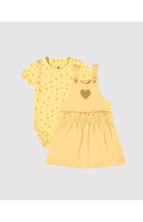Conjunto Infantil Menina Salopete Em Malha Texturizada Malwee Kids