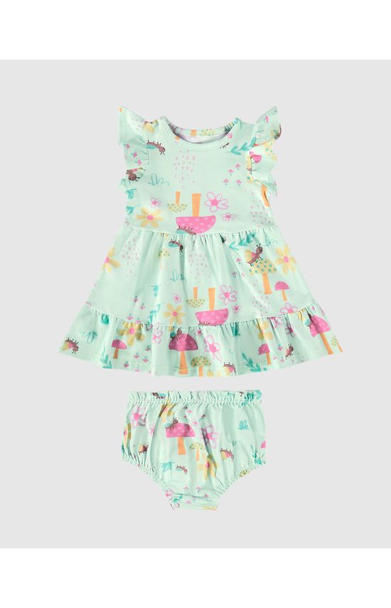 Conjunto Infantil Menina Vestido + Calcinha Em Algodão Malwee Kids