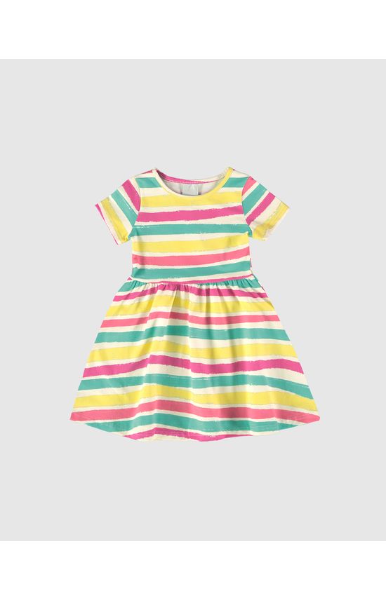 Vestido Infantil Estampa Listrada Em Algodão Malwee Kids