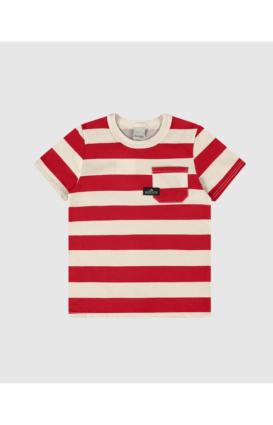 Camiseta Infantil Menino Listrada Bolso Frontal Em Algodão Malwee Kids