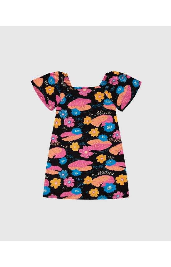 Vestido Infantil Manga Ampla Estampado Em Algodão Malwee Kids