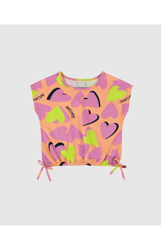 Blusa Infantil Menina Estampada Barra Elástico Em Algodão Malwee Kids