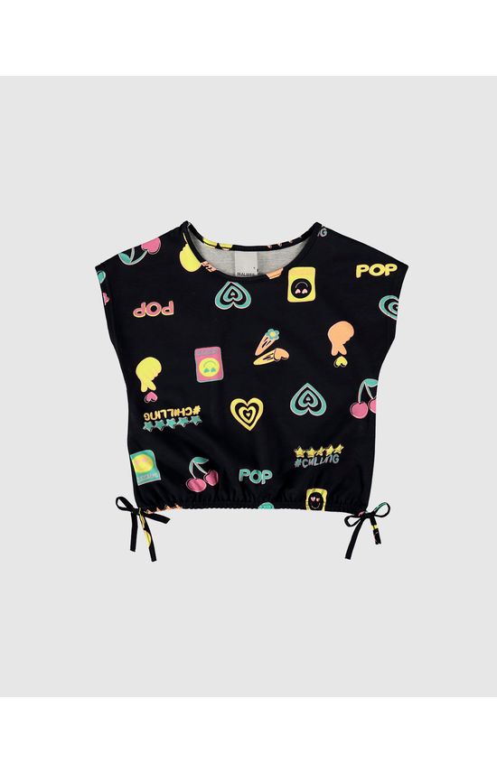 Blusa Infantil Menina Estampada Barra Elástico Em Algodão Malwee Kids