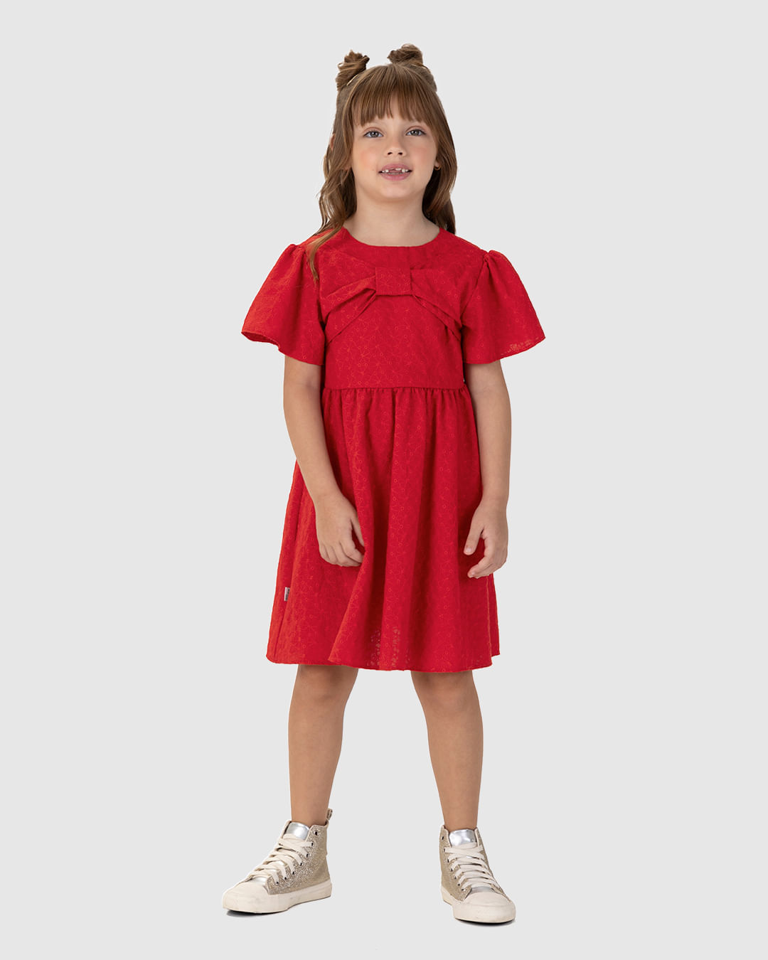 Vestido Infantil Laço Frontal Em Laise Algodão Malwee Kids - Imagem 6