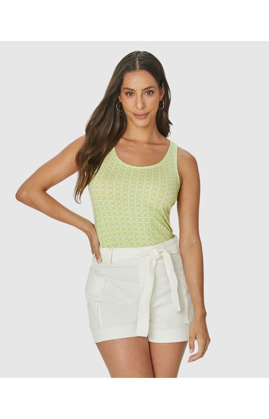 Regata Feminina Decote Redondo Estampada Em Viscose Stretch