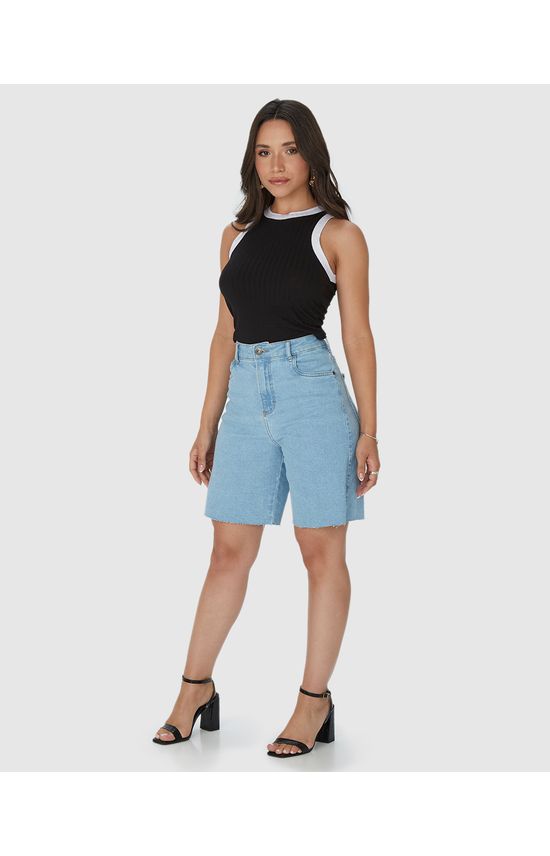 Bermuda Feminina Jorts Barra Desfiada Em Jeans Com Elastano