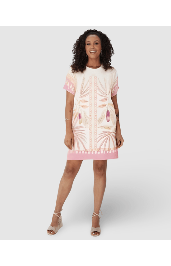 Vestido Amplo Feminino Manga Curta Estampado Em Viscose