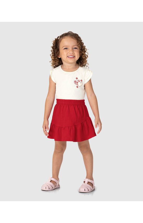 Conjunto Infantil Menina Saia Em Malha Texturizada Malwee Kids