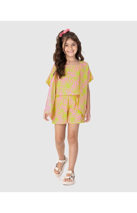 Conjunto Infantil Menina Com Kimono Em Viscose Malwee Kids