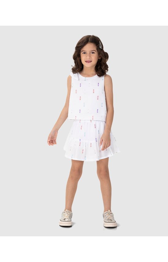 Conjunto Infantil Menina Regata E Saia Em Plumetis Brilho Malwee Kids