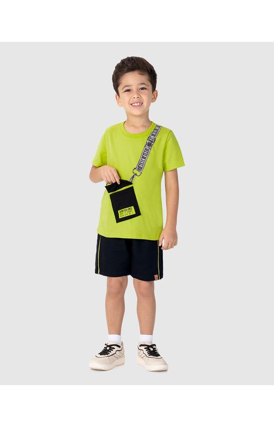 Conjunto Infantil Menino Camiseta Bolso Funcional Em Algodão Malwee Kids