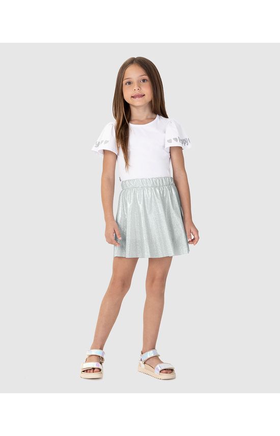 Conjunto Infantil Menina Saia Em Malha Metalizada Malwee Kids