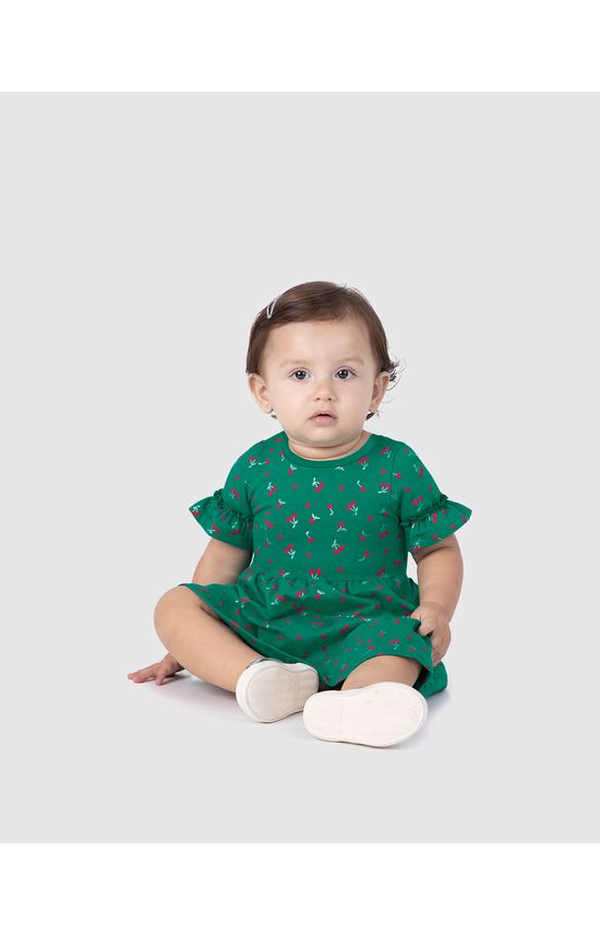 Vestido Infantil Manga Franzida Em Algodão Malwee Kids