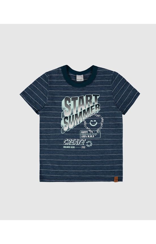 Camiseta Infantil Menino Start Summer Em Malha Rajada Listrada Malwee Kids