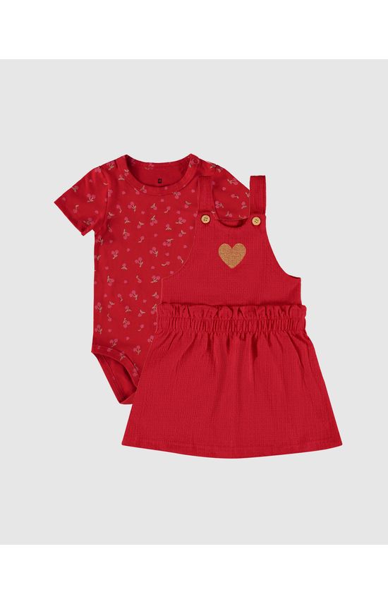 Conjunto Infantil Menina Salopete Em Malha Texturizada Malwee Kids