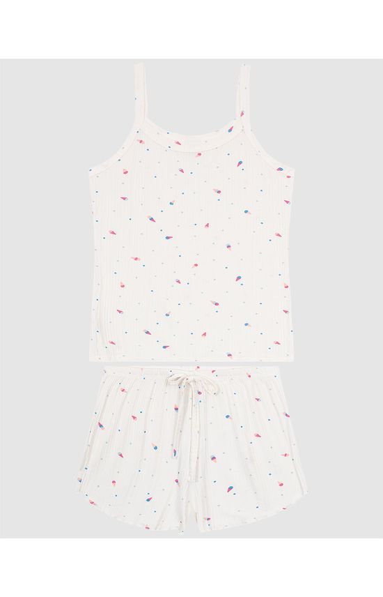 Pijama Feminino Estampado Regata Alça Fina Em Malha Viscose Canelada