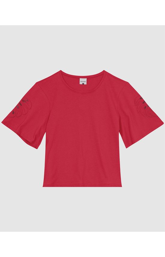 Blusa Feminina Bordado Na Manga Em Malha Algodão Comfy