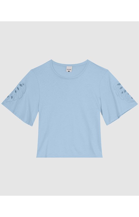 Blusa Feminina Bordado Na Manga Em Malha Algodão Comfy