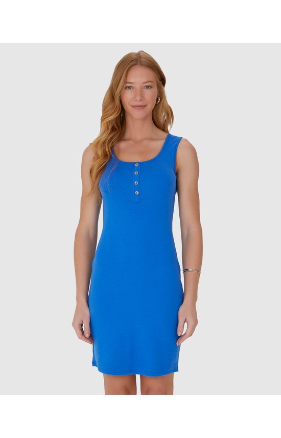Vestido Feminino Botões Frontais Em Malha Algodão