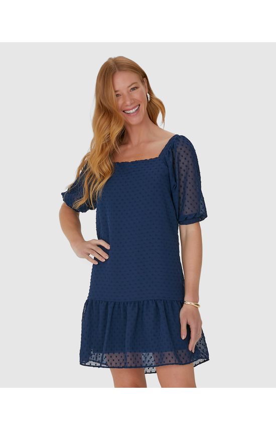 Vestido Feminino Manga Bufante Em Crepe