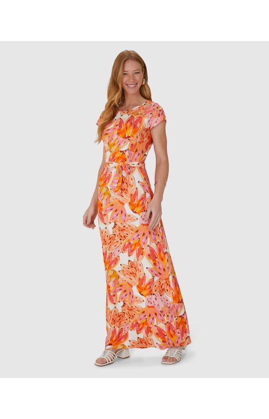 Vestido Longo Feminino Estampado Em Viscose Stretch
