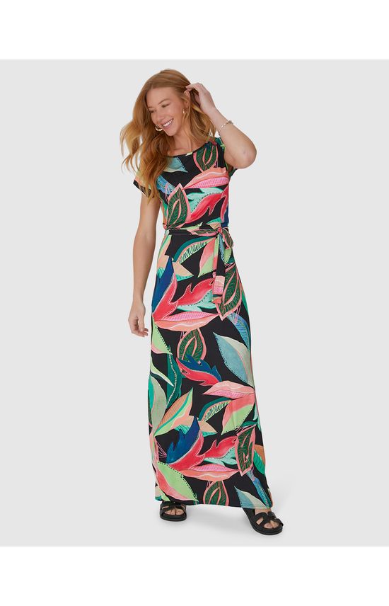 Vestido Longo Feminino Estampado Em Viscose Stretch
