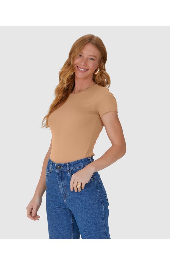Blusa Feminina Decote Redondo Manga Curta Em Algodão