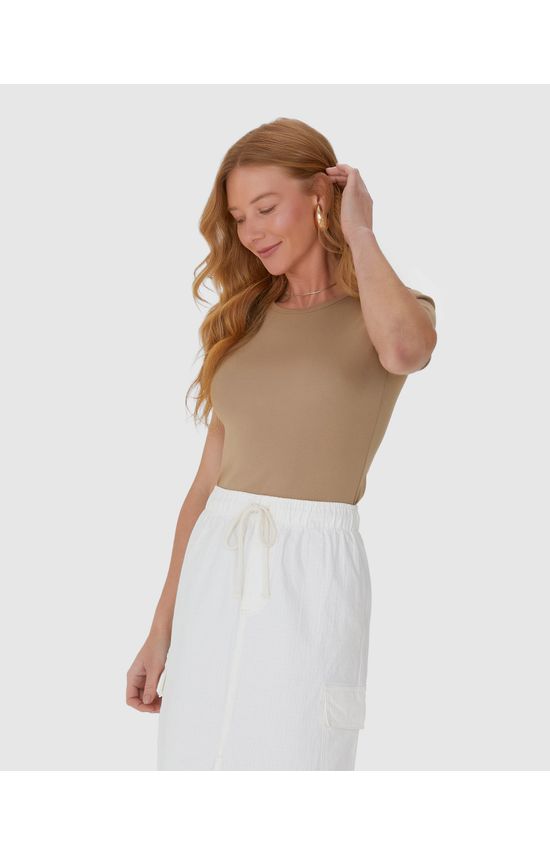 Blusa Feminina Decote Redondo Manga Curta Em Algodão