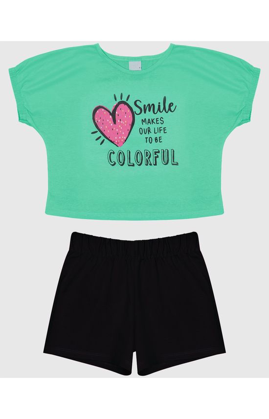 Conjunto Infantil Menina Blusa Manga Curta Em Algodão Malwee Kids