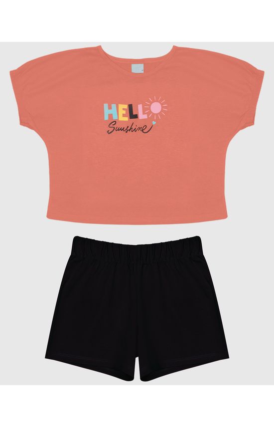 Conjunto Infantil Menina Blusa Manga Curta Em Algodão Malwee Kids