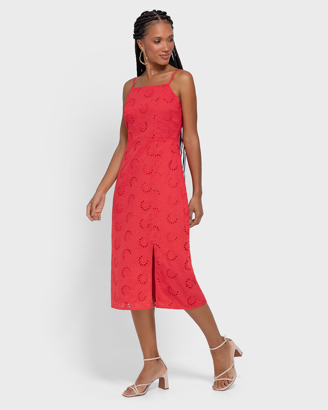 Vestido Midi Feminino Alça Fina em Laise Algodão - ENFIM
