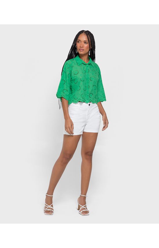 Camisa Cropped Feminina Em Laise Algodão - ENFIM