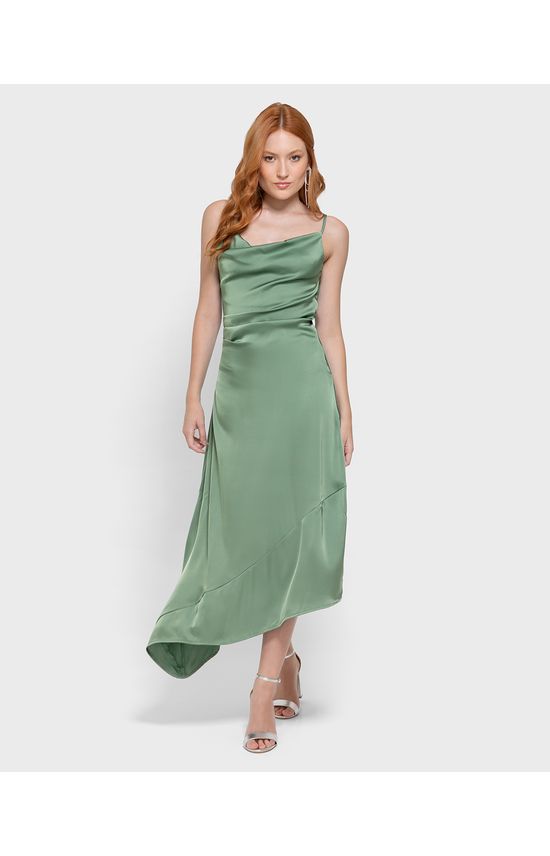 Vestido Midi Feminino Recorte Assimétrico Em Cetim - ENFIM