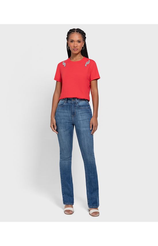 T-Shirt Feminina Com Aplique Pedraria Em Algodão - ENFIM