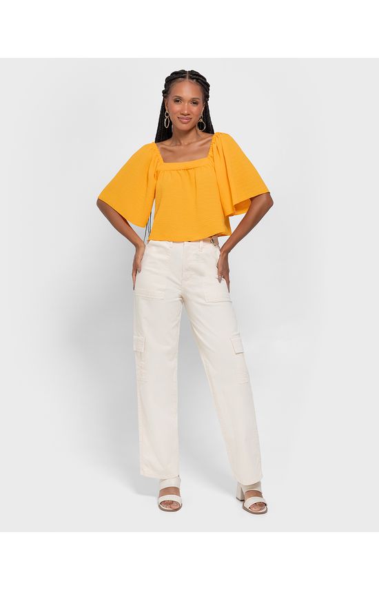 Blusa Ampla Feminina Manga Godê Em Tecido Jacquard - ENFIM